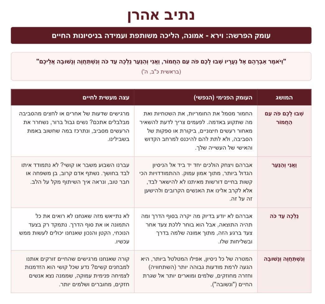 עומק הפרשה: וירא - אמונה, הליכה משותפת ועמידה בניסיונות החיים